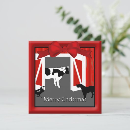 Cartes Pour Fêtes Annuelles Agritourisme ferme Grange Animaux Noël Salutation (Debout devant)