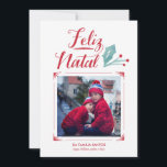 Cartes Pour Fêtes Annuelles Aguarela & Caligrafia | Feliz Natal<br><div class="desc">Cartão de Natal com a aguarela e caligrafia feito à mão e um lugar para uma foto</div>