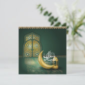 Cartes Pour Fêtes Annuelles Aïd Moubarak Calligraphie arabe Croissant Vert Or (Debout devant)
