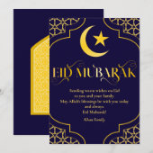Cartes Pour Fêtes Annuelles Aïd Moubarak Nom personnalisé Élégant Moderne Bleu (Devant / Derrière)