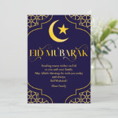 Cartes Pour Fêtes Annuelles Aïd Moubarak Nom personnalisé Élégant Moderne Bleu (Debout devant)