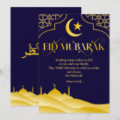 Cartes Pour Fêtes Annuelles Aïd Moubarak Nom personnalisé Élégant Moderne Bleu (Devant / Derrière)