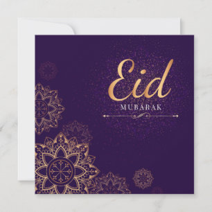 Cartes Pour Fêtes Annuelles Aïd Moubarak or violet floral