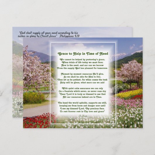 Cartes Pour Fêtes Annuelles "Aide en temps de besoin" poème chrétien (Devant / Derrière)