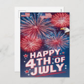 Cartes Pour Fêtes Annuelles Aigle majestueux 4 juillet feu d'artifice (Devant / Derrière)