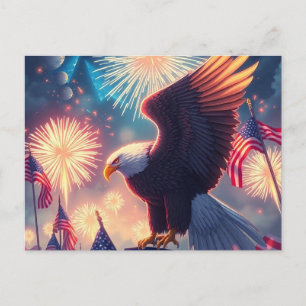 Cartes Pour Fêtes Annuelles Aigle moderne et feux d'artifice AMERICA 4 juillet