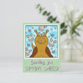 Cartes Pour Fêtes Annuelles Aiguille Mignonne Avec Oeufs De Lapin Envoi Sourir (Debout devant)