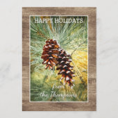 Cartes Pour Fêtes Annuelles Aiguilles Pinecone Pine Tree Verdure Aquarelle (Devant)