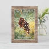 Cartes Pour Fêtes Annuelles Aiguilles Pinecone Pine Tree Verdure Aquarelle (Debout devant)