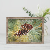 Cartes Pour Fêtes Annuelles Aiguilles Pinecone Pine Tree Verdure Aquarelle (Debout devant)