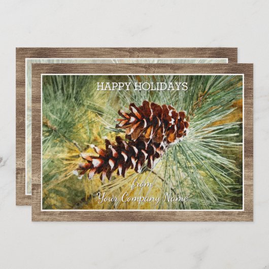 Cartes Pour Fêtes Annuelles Aiguilles Pinecone Pine Tree Verdure Aquarelle (Devant / Derrière)