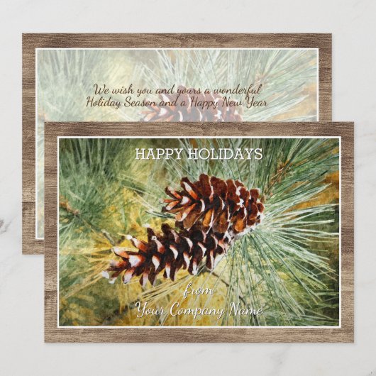 Cartes Pour Fêtes Annuelles Aiguilles Pinecone Pine Tree Verdure Aquarelle (Devant / Derrière)