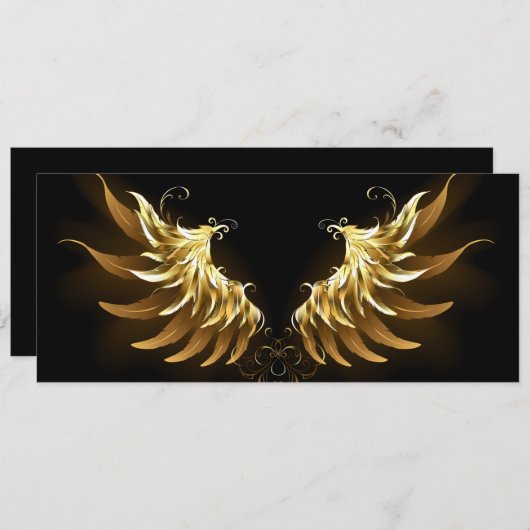 Cartes Pour Fêtes Annuelles Ailes d'Ange d'or sur arrière - plan noir (Devant / Derrière)
