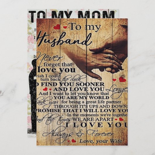 Cartes Pour Fêtes Annuelles Aimer Cotes Cadeau | À mon mari présent | (Devant / Derrière)