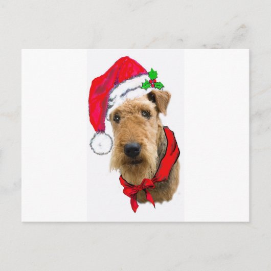 Cartes Pour Fêtes Annuelles Airedale à Santa Hat (Devant)