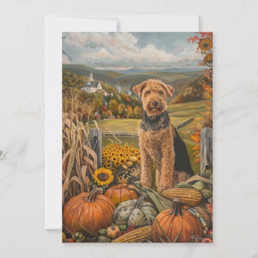 Cartes Pour Fêtes Annuelles Airedale Moisson d'automne Thanksgiving Chien (Devant)