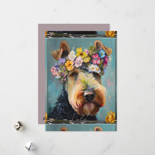 Cartes Pour Fêtes Annuelles Airedale Terrier Abstraite peinture florale (Devant/Arrière en situation)