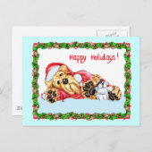 Cartes Pour Fêtes Annuelles Airedale Terrier attend Père Noël (Devant / Derrière)