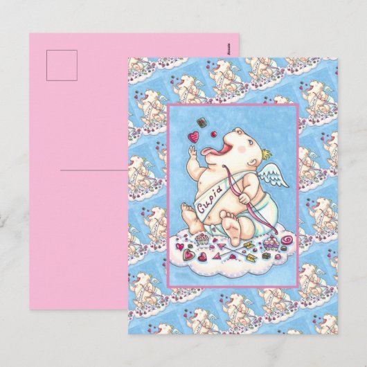 CARTES POUR FÊTES ANNUELLES AJOUTÉ À L'AMOUR BÉBÉ FUNNY CUPID, CHOCOLATE CANDY (Devant / Derrière)