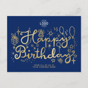 Cartes Pour Fêtes Annuelles Ajouter le logo Gold Navy Blue Business Joyeux ann
