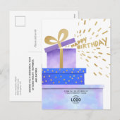 Cartes Pour Fêtes Annuelles Ajouter Logo Boîtes Cadeaux Bleu Violet Business A (Devant / Derrière)