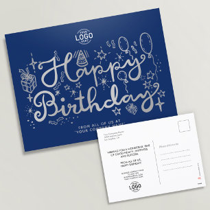 Cartes Pour Fêtes Annuelles Ajouter Logo Business Fun Doodle Silver Joyeux Ann