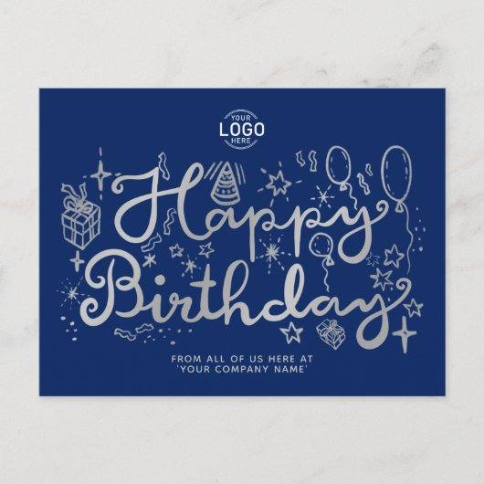 Cartes Pour Fêtes Annuelles Ajouter Logo Business Fun Doodle Silver Joyeux Ann (Devant)