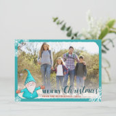 Cartes Pour Fêtes Annuelles Ajouter Photo de famille Turquoise Blue Gnome Noël (Debout devant)