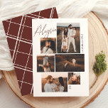 Cartes Pour Fêtes Annuelles Alegría | Tarjeta de Navidad Collage de 6 Fotos<br><div class="desc">Elegante tarjeta de Navidad que presenta un moderno neño de collage estilo galería. Con espacio para seis fotos en distingutos tamaños. La palabra "Alegría" aparece en un estilo cursivo rojo en la esquina superior izquierda, superpuesta sobre las fotos. El nombre de la familia se muestra de manera vertical al lado...</div>