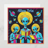 Cartes Pour Fêtes Annuelles Alien Trio - Un Groupe De Trois Chanteurs Aliens (Devant / Derrière)