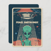 Cartes Pour Fêtes Annuelles Alien UFO de texte personnalisé (Devant / Derrière)