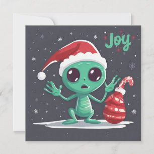Cartes Pour Fêtes Annuelles Alien vert de Noël drôle et effrayant