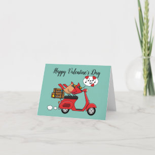 Cartes Pour Fêtes Annuelles Amants Cardinaux Rouges sur Scooter