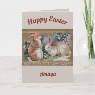 Cartes Pour Fêtes Annuelles AMAYA ~ PÂQUES ART VINTAGE ~ 2 Douces Lapines ~