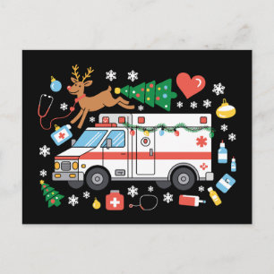 Cartes Pour Fêtes Annuelles Ambulance de Noël EMT Renne Stéthoscope Xmas