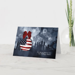 Cartes Pour Fêtes Annuelles American Flag Orament et Skyline Christmas