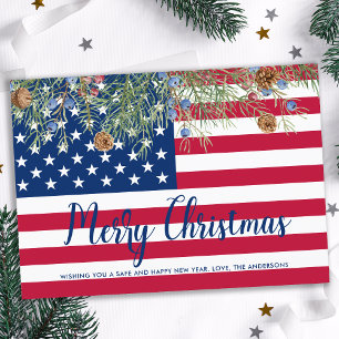 Cartes Pour Fêtes Annuelles American Flag Patriotic USA Joyeux Noël