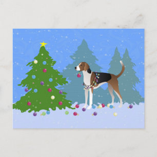 Cartes Pour Fêtes Annuelles American Foxhound décorant noël arbre forêt