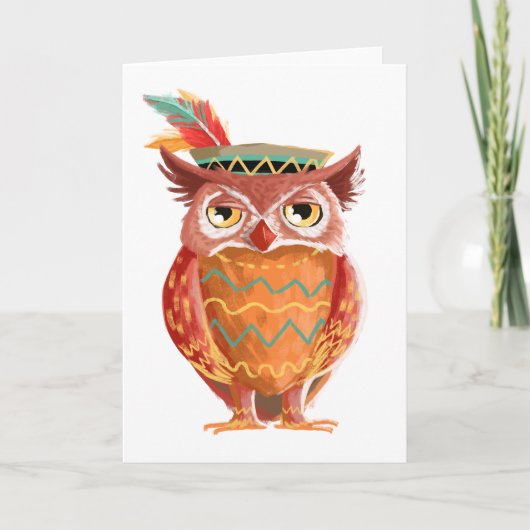 Cartes Pour Fêtes Annuelles Amérindien Thanksgiving Owl Pilgrim (Devant)