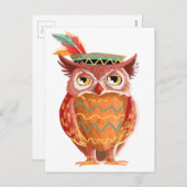 Cartes Pour Fêtes Annuelles Amérindien Thanksgiving Owl Pilgrim (Devant / Derrière)