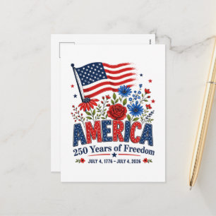 Cartes Pour Fêtes Annuelles Amérique 250 Ans de Liberté Drapeau Floral