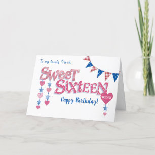 Cartes Pour Fêtes Annuelles Ami 16e anniversaire Coeurs Étoiles Word Art Card