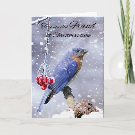 Cartes Pour Fêtes Annuelles Ami Bluebird Dans Les Vacances D'Hiver De Neige (Devant)