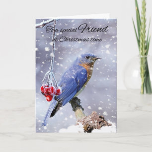 Cartes Pour Fêtes Annuelles Ami Bluebird Dans Les Vacances D'Hiver De Neige