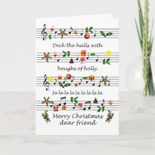 Cartes Pour Fêtes Annuelles Ami Feuille de Noël Musique Deck Les Halls