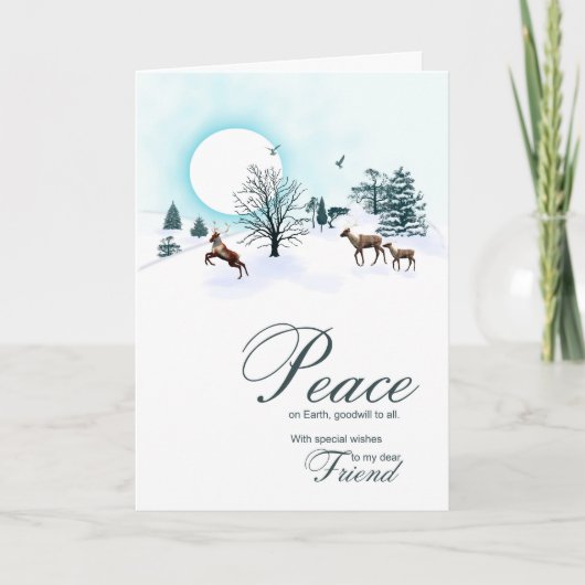 Cartes Pour Fêtes Annuelles Ami, scène de Noël avec rennes (Devant)