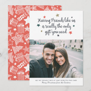 Cartes Pour Fêtes Annuelles Amies amusantes Moderne Photo de Noël Blanc