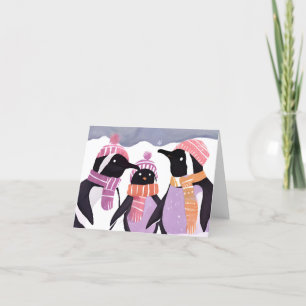 Cartes Pour Fêtes Annuelles Amis Manchots de Noël Aquarelle d'Hiver