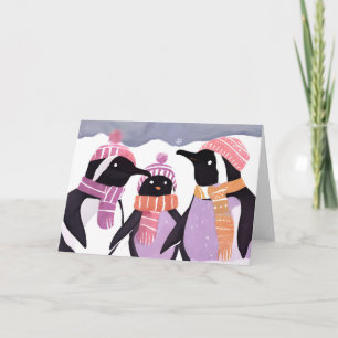 Cartes Pour Fêtes Annuelles Amis Manchots de Noël Aquarelle d'Hiver