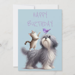 Cartes Pour Fêtes Annuelles Amitié ironique du chien, du chat et de l'oiseau